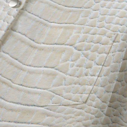 "Faith Ephesians 2:8" Cream Alligator Print  Women's Cropped Jacket | 245GSM Cotton