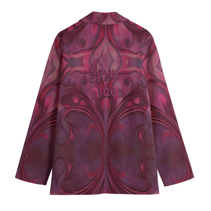"Jesus Saves" Burgundy Abstract Print Women's Leisure Blazer