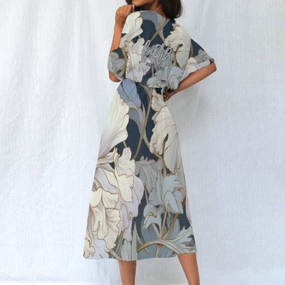 "Faith Ephesians 2:8" Blue & White Floralt Women's Elastic Waist Dress