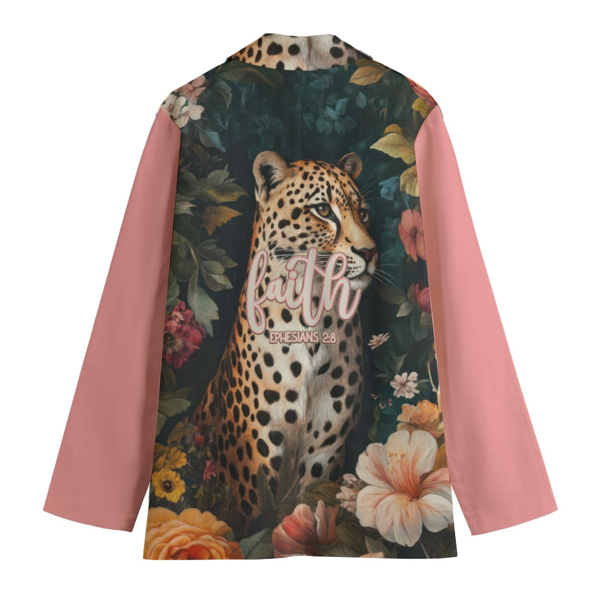 Leopard Floral Print Women's Leisure Blazer - 100% Cotton, 245GSM, Faith Hebrews 11:1 Design