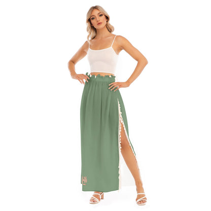 Green Women's High Waist A-Line Skirt with Side Split and Fringed Edge "Faith Hebrews 11:1"