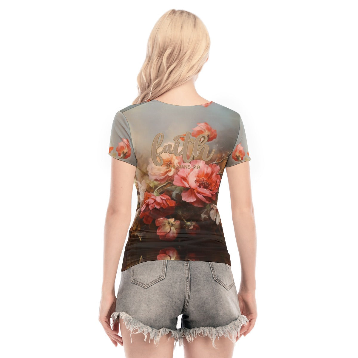 Faith Ephesians 2:8 Floral Women's Mesh Blouse - Slim Fit & Lightweight for Versatile Style
