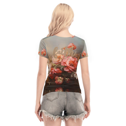 Faith Ephesians 2:8 Floral Women's Mesh Blouse - Slim Fit & Lightweight for Versatile Style