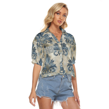 "Jesus is Lord" Faux Vintage Damask Pattern Women's V-neck Shirts