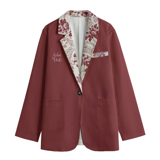 "John 14:6" Women's Red & White Floral Lapel Polyester Leisure Blazer
