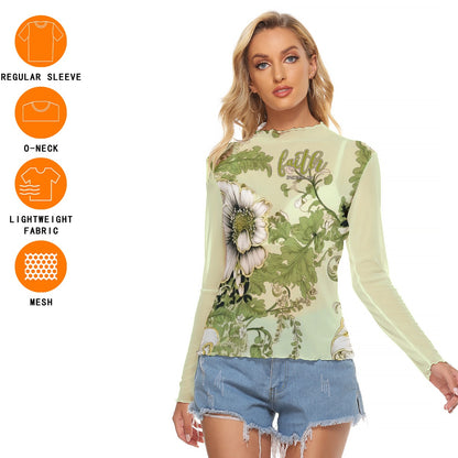 Lime Green Floral Print Women's Mesh T-shirt "Faith Ephesians 2:8"