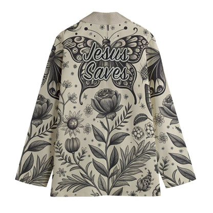 "Jesus Saves" Greige & Black Women's Leisure Blazer | 245GSM Cotton