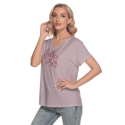 "John 14:6" Purple Women's Loose V-neck Short Sleeve T-shirt