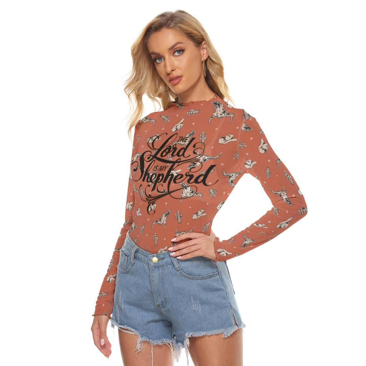 Cowgirl Women's Mesh T-shirt - Long Sleeve Mesh Top "The Lord is My Shepherd"