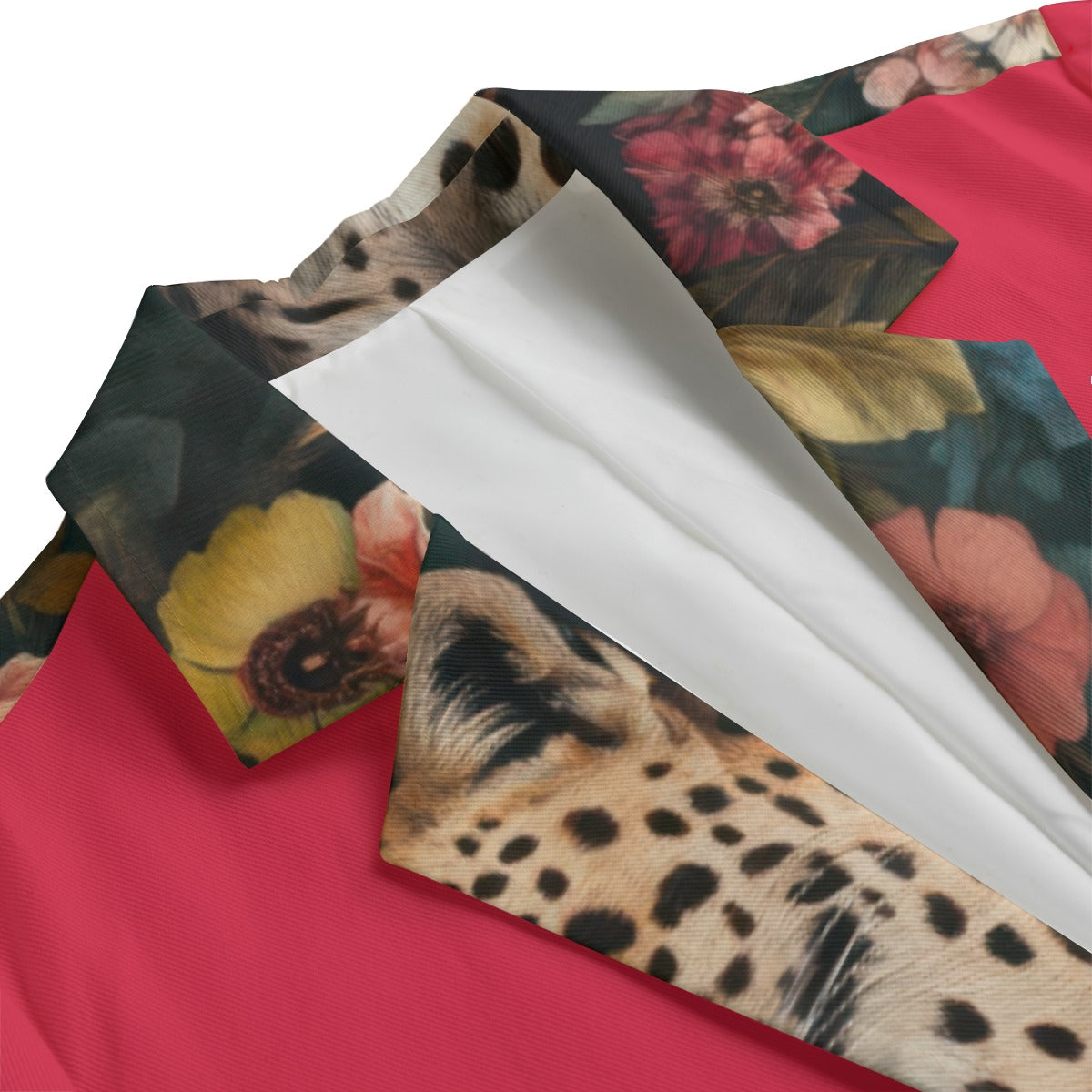 Leopard Floral Print Pinkish Red Women's Leisure Blazer - 100% Cotton, 245GSM Comfort Fit