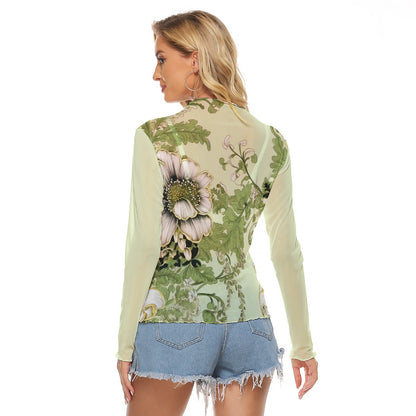 Lime Green Floral Print Women's Mesh T-shirt "Faith Ephesians 2:8"