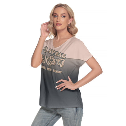 Women's Loose V-Neck Short Sleeve T-Shirt - "I Speak Jesus for my Family"
