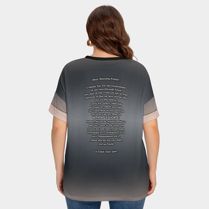 Women's Drop-Shoulder Short Sleeve T-shirt with Sleeve Loops - Plus Size "I Speak Jesus for my Family"