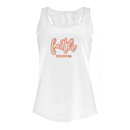 "Faith Hebrews 11:1" Black or White Women's Lace Tank Top - Lightweight Cotton DTF Print