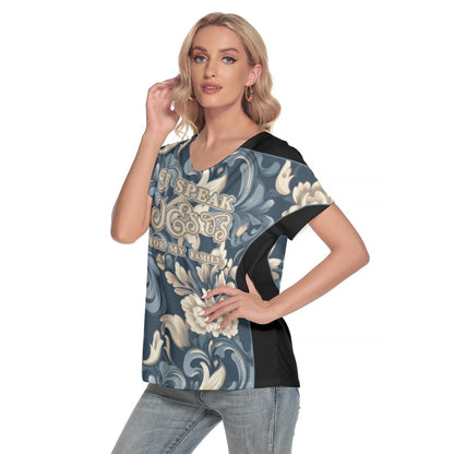 Women's Loose V-Neck Short Sleeve T-Shirt - "I Speak Jesus for my Family"