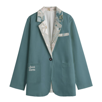 Jesus Saves Floral Lapel Women's Cotton Blazer | Regular Fit | 245GSM