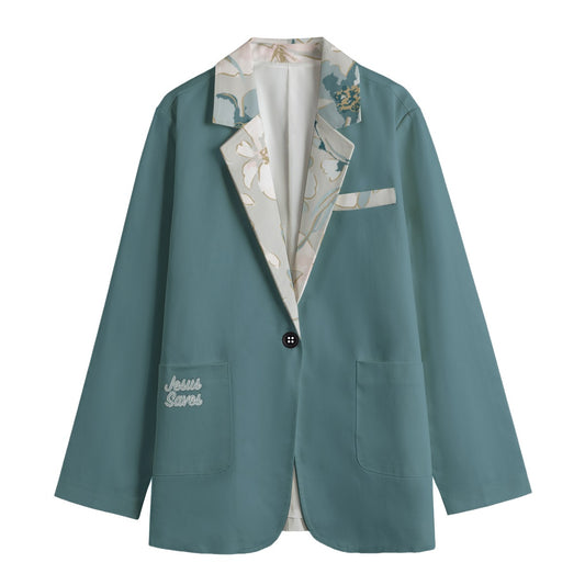 Jesus Saves Floral Lapel Women's Cotton Blazer | Regular Fit | 245GSM