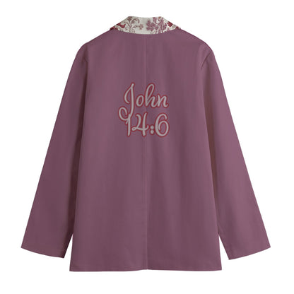 "John 14:6" Purple with Red & White Floral Lapel Women's Leisure Blazer