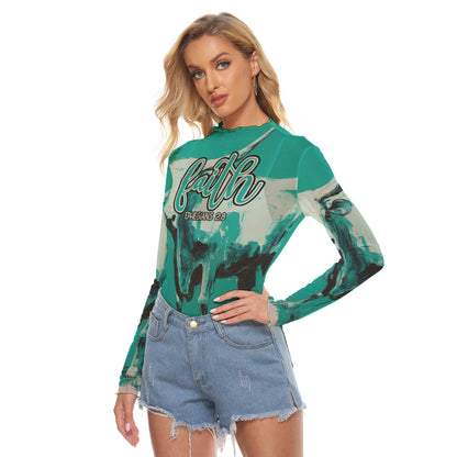 "Faith Ephesians 2:8" Green Cow Women's Mesh T-shirt