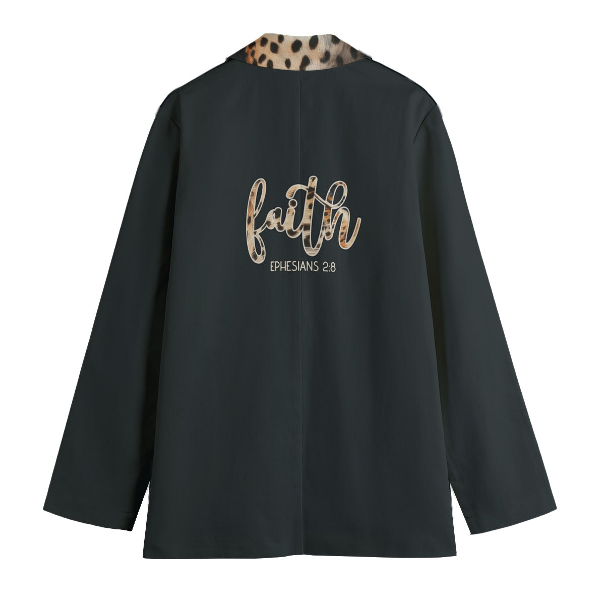 "Faith Ephesians "2:8" Leopard Print Lapel Collar Women's Cotton Blazer | Lightweight & Stylish