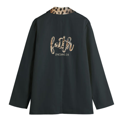 "Faith Ephesians "2:8" Leopard Print Lapel Collar Women's Cotton Blazer | Lightweight & Stylish