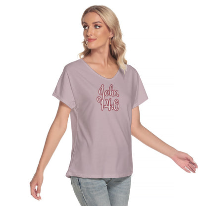 "John 14:6" Purple Women's Loose V-neck Short Sleeve T-shirt