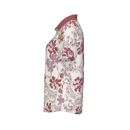 "John 14:6" Red & White Floral Print Women's Sports Polo Shirt with Stretch Fabric