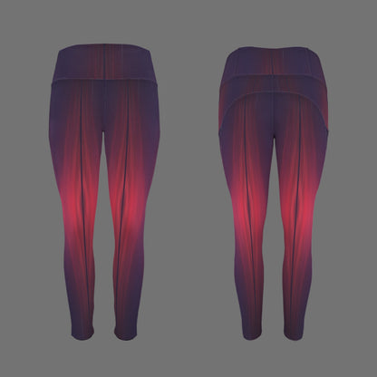 "Repent & Believe" Dark Red Ikat Women's High Waist Pockets Yoga Leggings