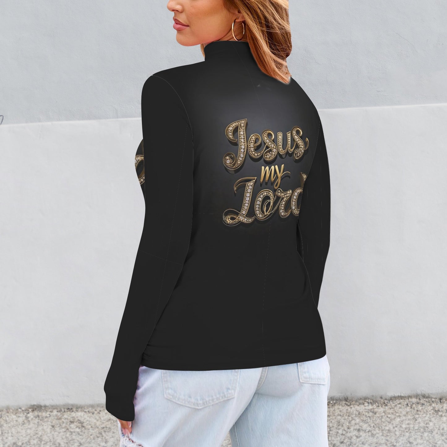 Jesus my Lord Black & Gold Women's Turtleneck Slim Long Sleeve T-Shirt