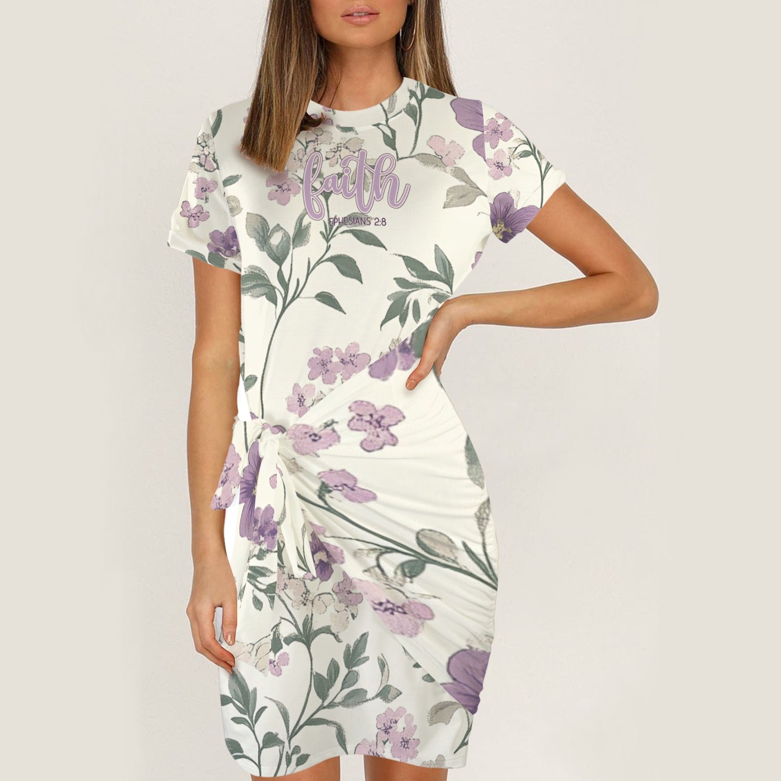 "Faith Ephesians 2:8" White & Purple Floral Fav