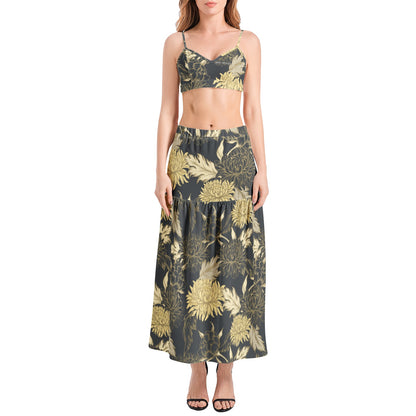 "Luke 12:8-10" Floral Print Bralette Top and High Slit Thigh Skirt Set