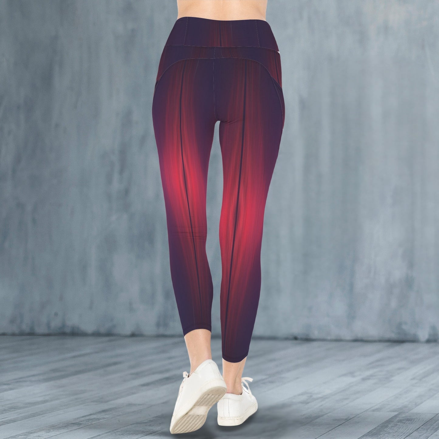 "Repent & Believe" Dark Red Ikat Women's High Waist Pockets Yoga Leggings