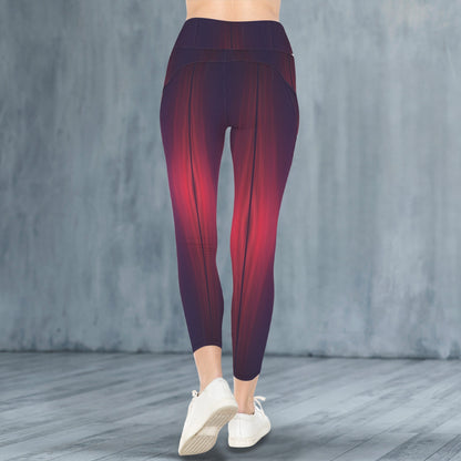 "Repent & Believe" Dark Red Ikat Women's High Waist Pockets Yoga Leggings