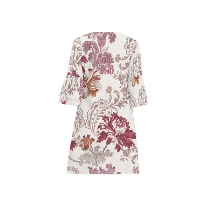 "John 14:6" Red & White Floral Women's Half Sleeves V-Neck Mini Dress