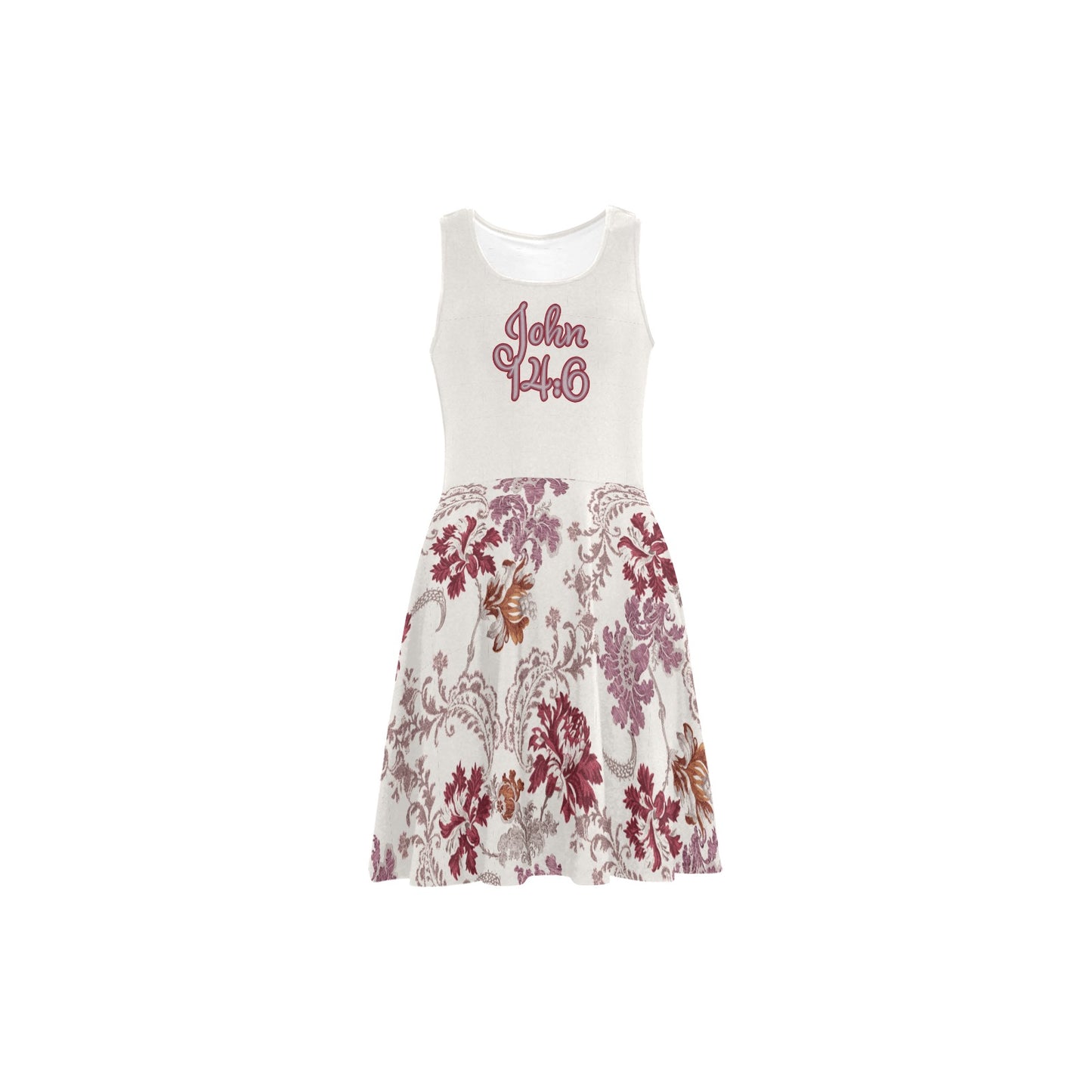 "John 14:6" Red & White Floral Women's Sleeveless Scoop Neck Flared Dress