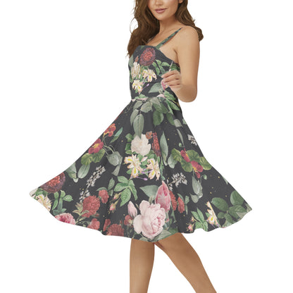 "Faith Ephesians 2:8" Floral Sleeveless Square Neck Flare Hem Midi Dress