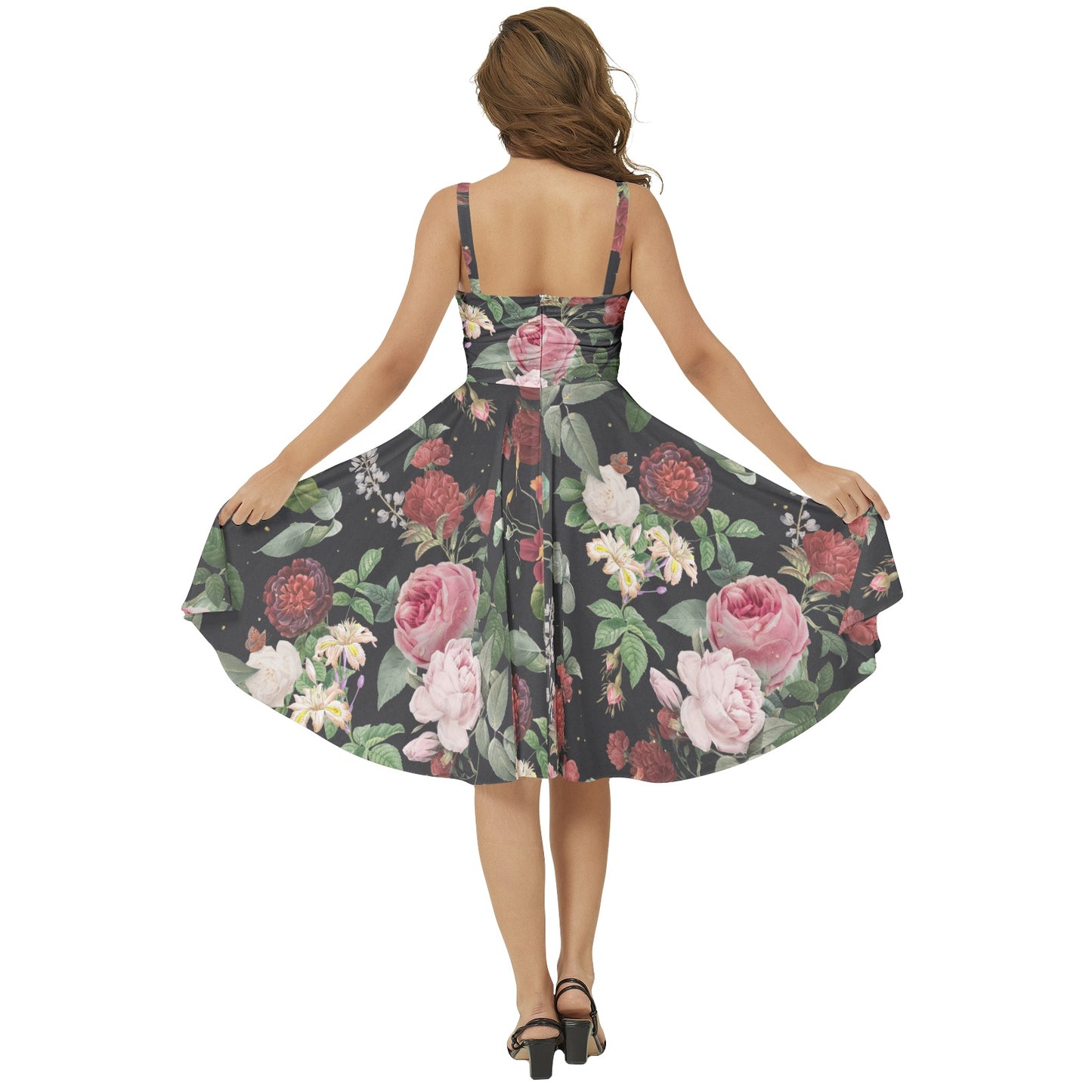 "Faith Ephesians 2:8" Floral Sleeveless Square Neck Flare Hem Midi Dress