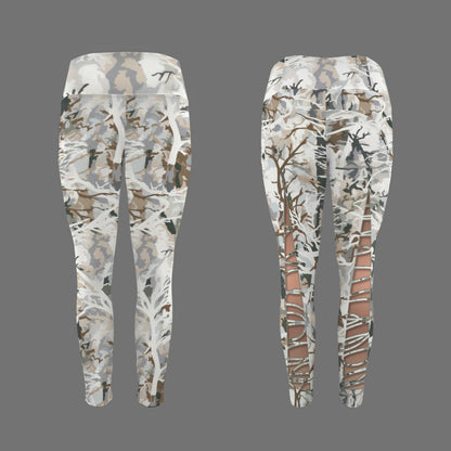 Repent & Believe White Camo Faux Skin Lace-up Women's High Waist Pockets Yoga Leggings