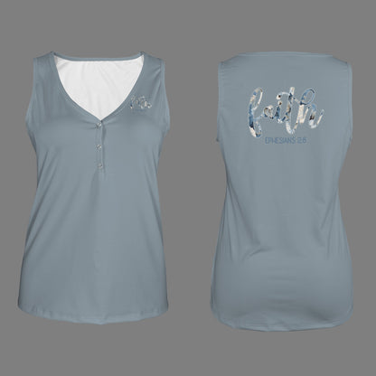 Faith blue Floral Text Grey Women's V-Neck Sleeveless Tank Tops