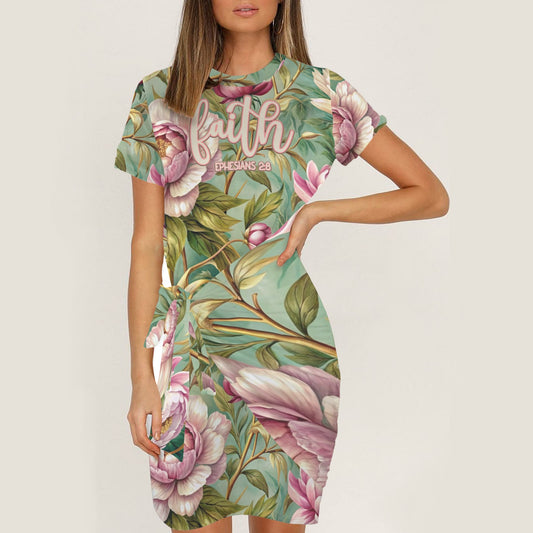 "Faith Ephesians 2:8" Pink & Green Floral