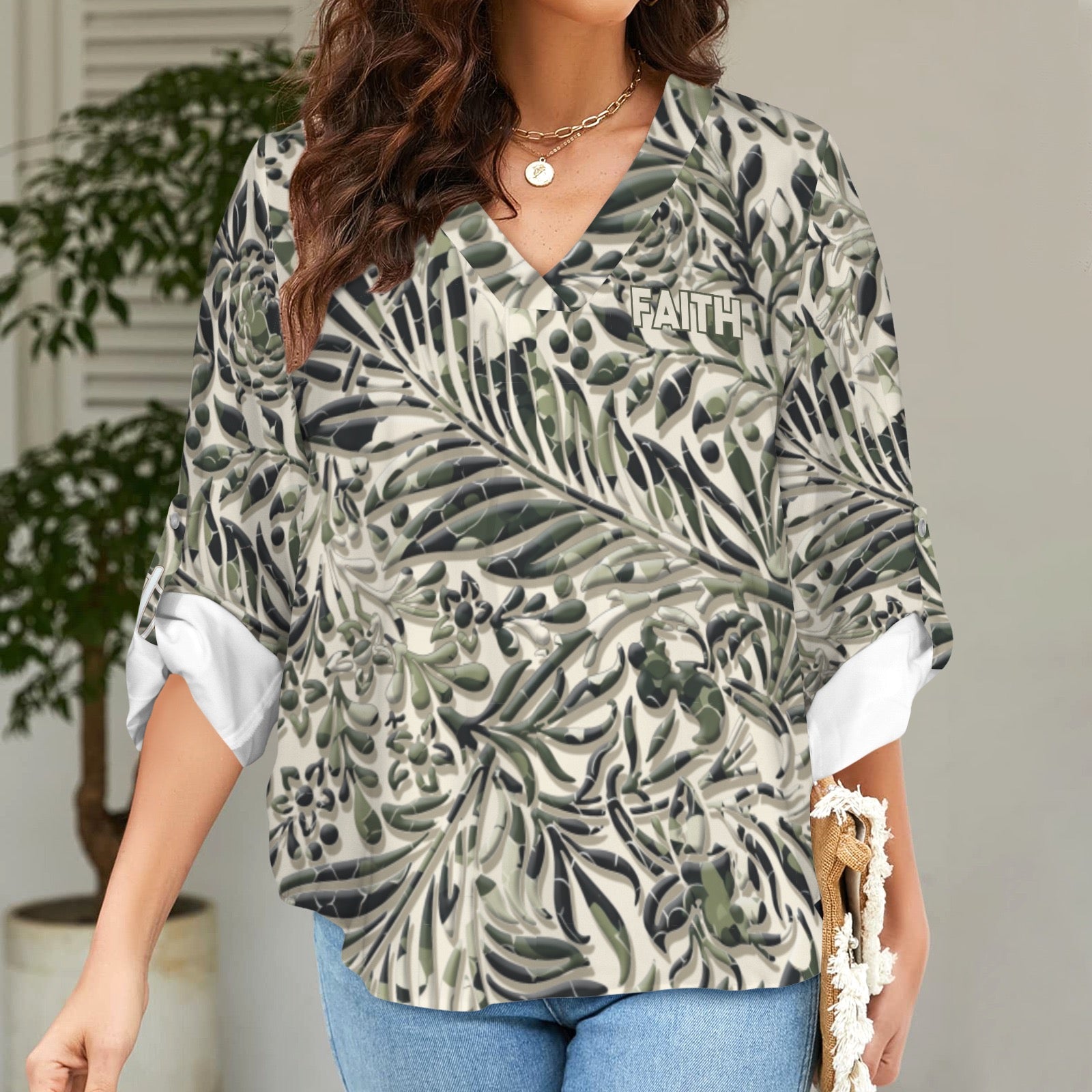 "Faith" Green & White Floral