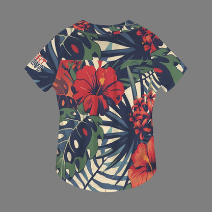 Red & Green Floral "Repent & Believe" Women's V Neck Pocket Polo Shirts