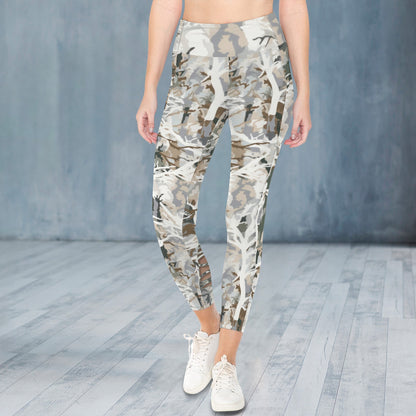 Repent & Believe White Camo Faux Skin Lace-up Women's High Waist Pockets Yoga Leggings