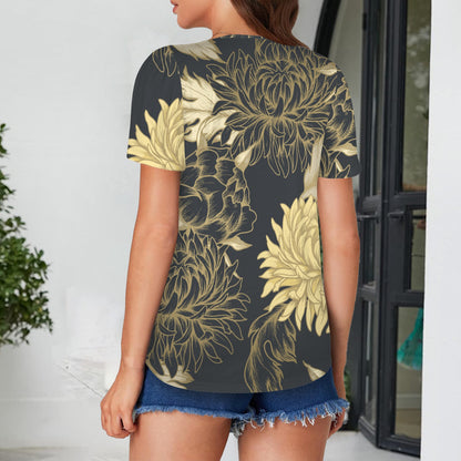 "Jesus" Black & Gold Floral Women's Square Neck Short Sleeve T-Shirts