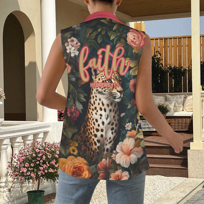 "Faith Hebrews 11:1" Leopard Floral Women's Sleeveless Blazer Vest