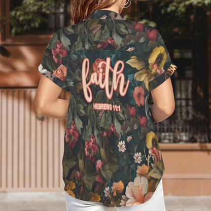 "Faith Hebrews 11:1" Women's Short Sleeve Button Pocket Blouse Tops