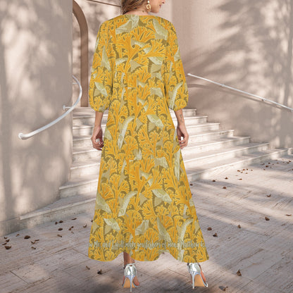 Matthew 4:19 Yellow Fish Women's V Neck Half Sleeve Maxi Dress