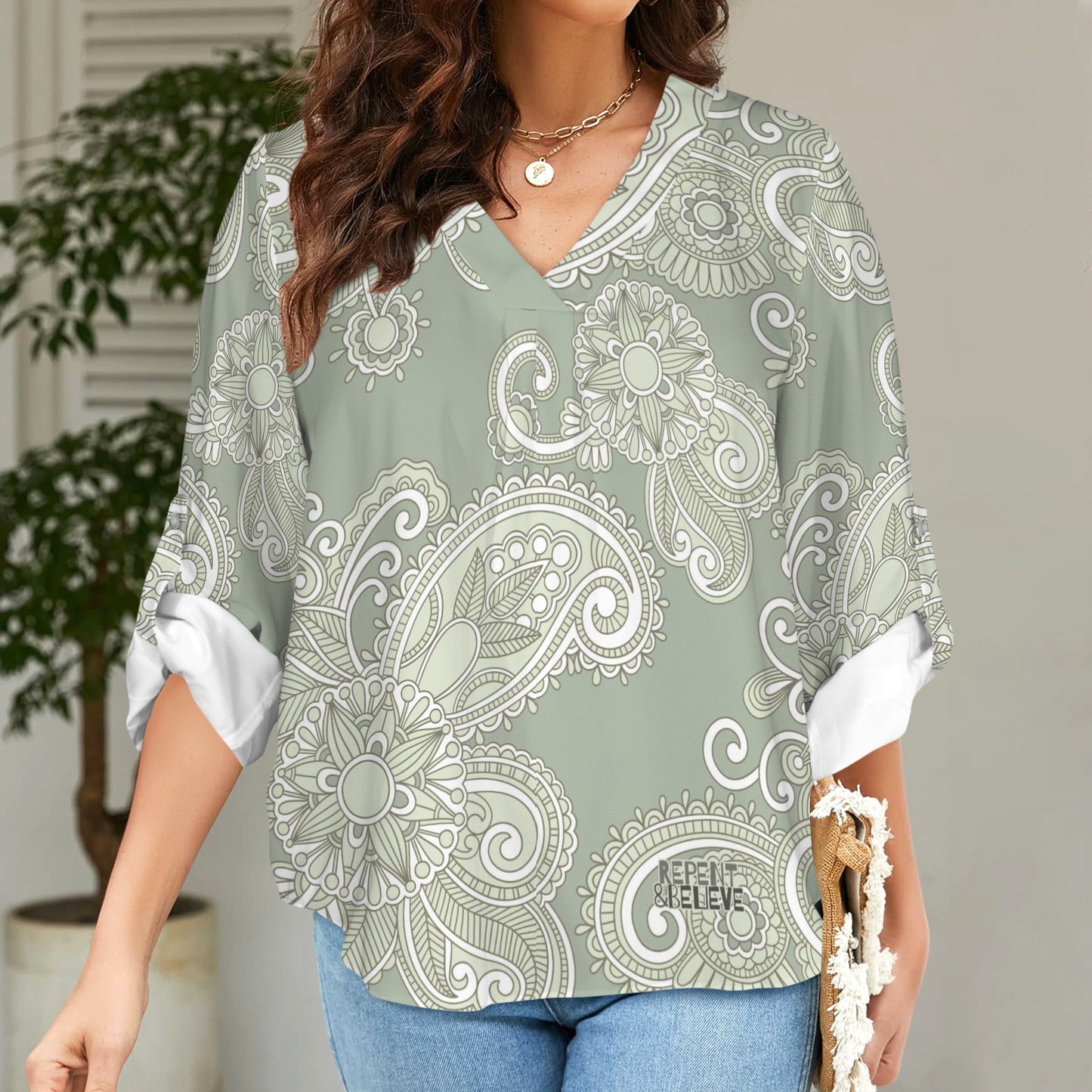 Repent & Believe Green Paisley