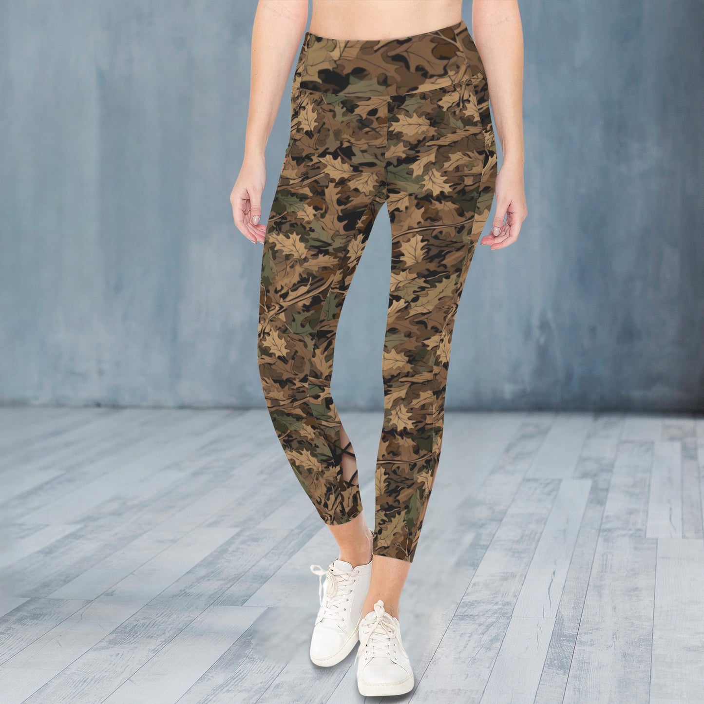 Repent & Believe Camo Faux Skin Lace-ups Women's High Waist Pockets Yoga Leggings