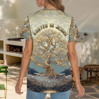 "ROOTED IN JESUS" Women's Crewneck Short Sleeve T Shirt